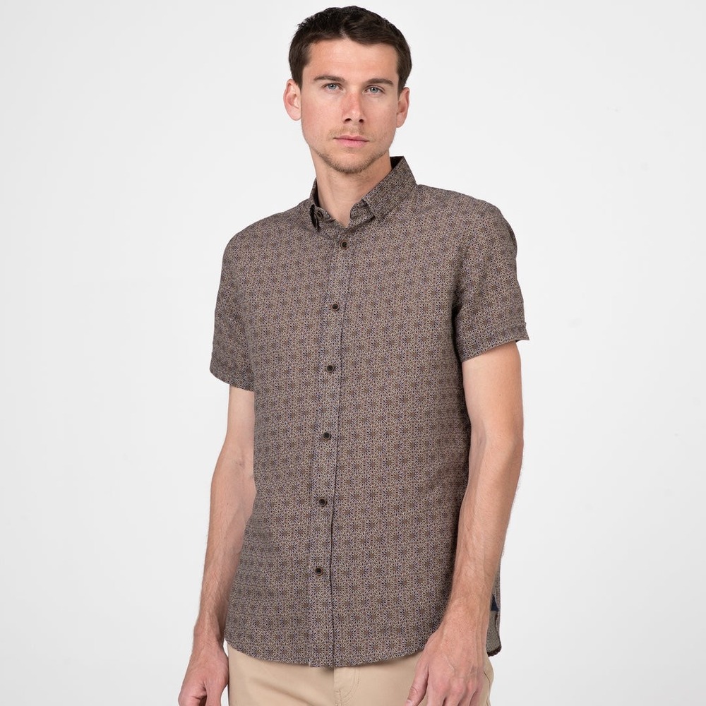 New Men's Vustra Brown‎ Button Down Linen Shirt size XL